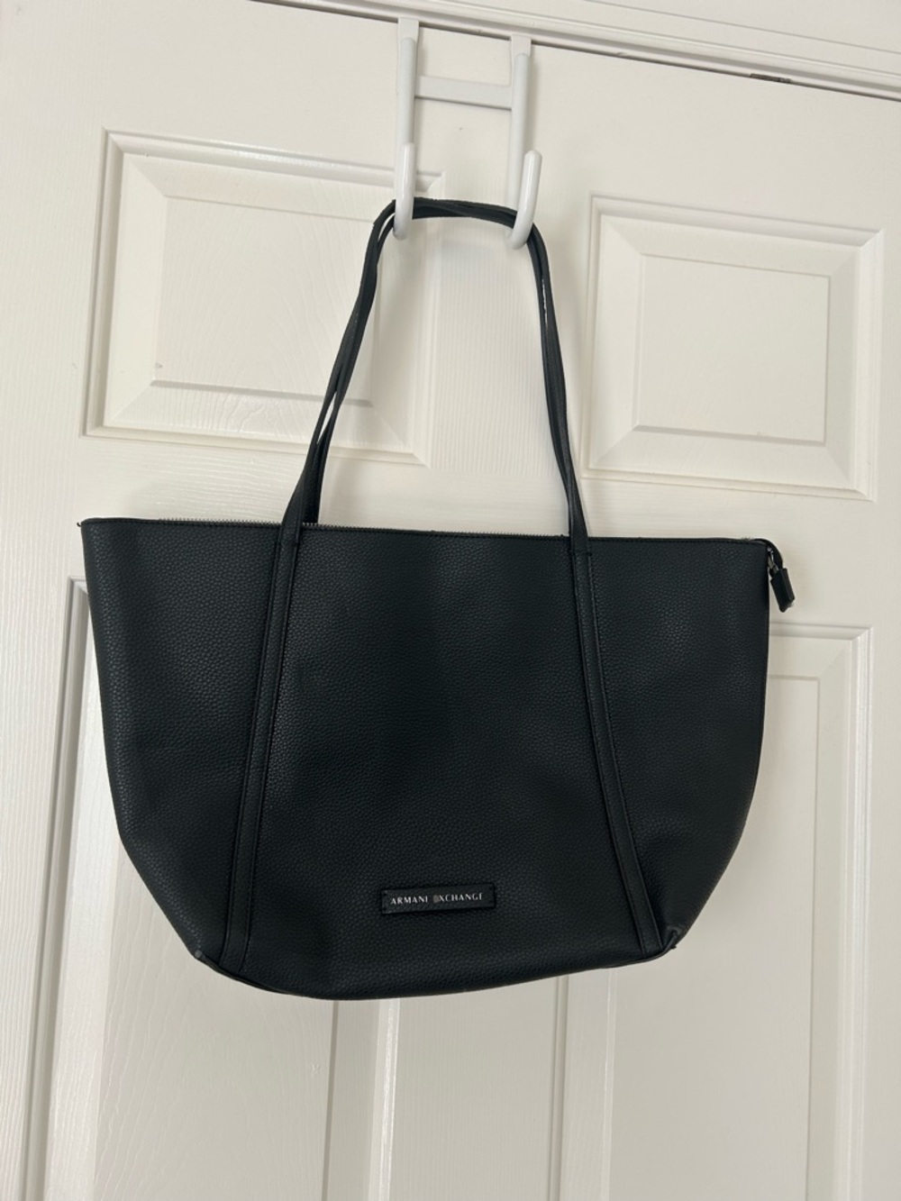 Armani Exchange Black Pebbled Tote with Double Straps